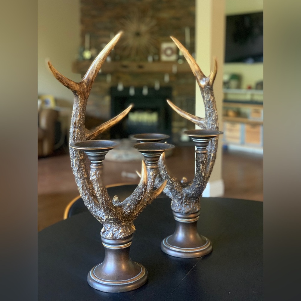 UTTERMOST | Set of 2 | Large Resin Stag Antler Candleholders
